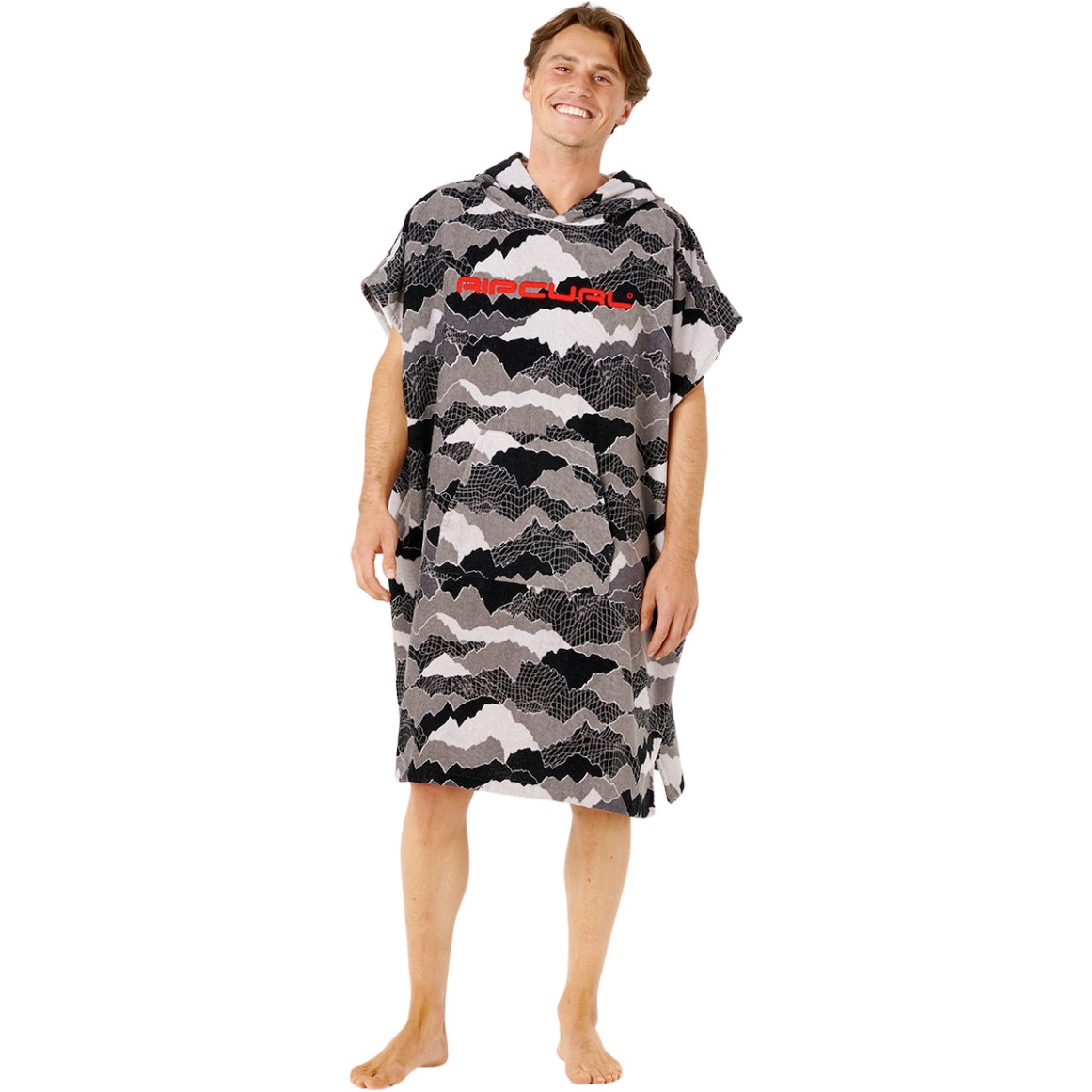 2026 Rip Curl Mens Fun Times Hooded Poncho Towel 01KMTO - Black / Grey
